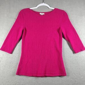 Investments Womens XS Pink Cashmere Sweater Three Quarter Sleeve Soft Classic